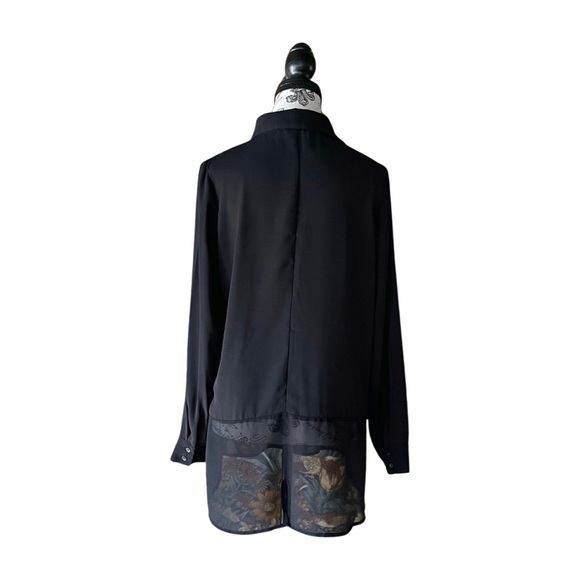 Vintage Sheer Black Button-Up Blouse — 1990s/2000s Gothic Mesh Shirt, S-M - Picture 3 of 3